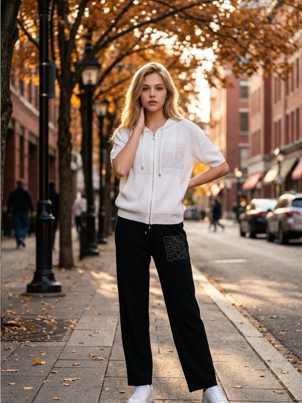 Wide Leg Black Pants with Embroidered Detail - Women's Wide Leg Trousers